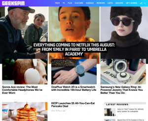 Screenshot of the Main Page of Geekspin.