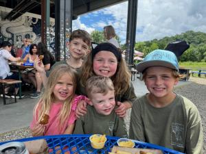 Five children ready to join in Sophia's Stroll from Brevard, NC.