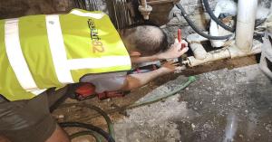 Element 82's President, David Kinsella, performing a SWORDFISH basement entry for an underground water service line assessment.