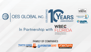 Logo image graphic design communicating a collaboration with WBEC Florida, a Regional Partner Organization of the Women's Business Enterprise National Council and oversee certification of women business enterprises, OES Global Inc. is Celebrating Their 10