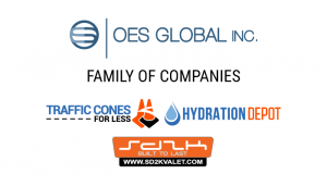 Logo graphic announcing OES Global Inc.'s Family of Companies - Traffic Cones for Less, Hydration Depot & SD2K Valet.