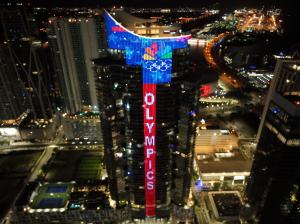 World’s Tallest Digital NBC Olympics Logo Lights-Up Paramount Miami Worldcenter Team USA Skyscraper Salute