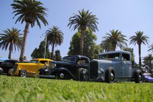 palm trees and hot rods