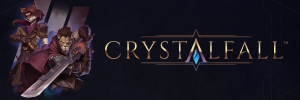 Crystalfall logo with game heroes