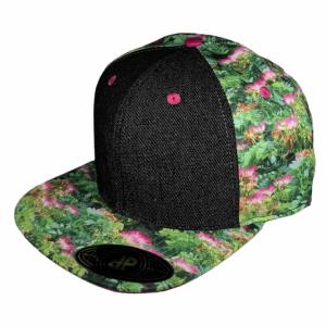 The “2 Tone Black Denim Monkeypod Floral” hat from Double Portion Supply.