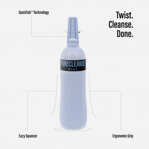 A bottle of PureCleanse STAT shown along with key features of the bottle.