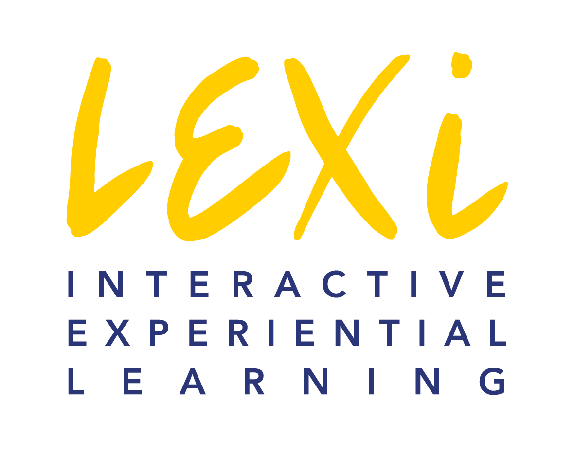 LEXi Learn Ltd Logo in Yellow with Navy Tagline (Interactive, Experiential, Learning)