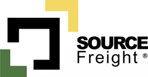 Source Logistics logo which is black, green and yellow, which symbolises boxes