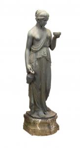 19th or 20th century bronze figure on a conforming marble base after the Danish artist Bertel Thorvaldsen (1770-1844), titled Hebe, 52 inches tall, the base 7 ½ inches tall (est. $4,000-$6,000).