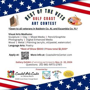 Poster with contact info for Coastal Arts Center Best of the Vets Art Contest