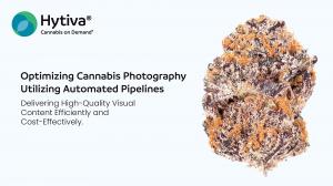 Hytiva logo with optimizing cannabis photography text and large bud image.