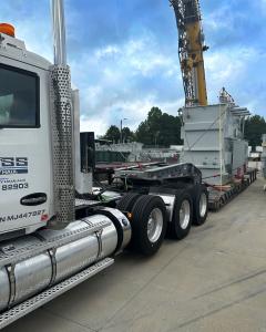 BOSS Heavy Haul truck and trailer loaded with 76,000 lbs transformer