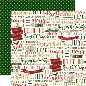 A festive 12x12 double-sided patterned paper featuring cheerful holiday designs from Echo Park, perfect for crafting and scrapbooking projects.