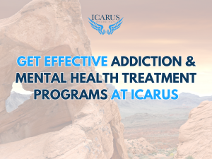 An image of cliffs shows the concept of Icarus New Mexico offers both addiction and mental health treatment programs at both inpatient and outpatient levels