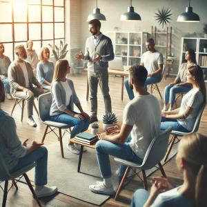 Professional hypnotherapy training in comfortable, well-lit classroom.