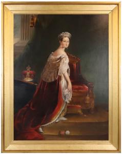 Almost life-size portrait of Queen Victoria deaccessioned from a prominent UK and Philadelphia family, a copy of Thomas Sully’s work painted by Charles Cohill in 1856 (est. $7,000-$10,000).