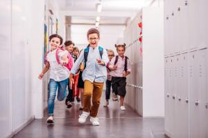 children in school hallway