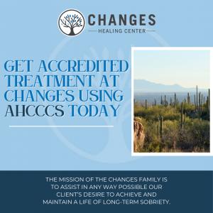 A desert panorama with script overlay to show the concept of Changes Healing Center proudly accepts many forms of AHCCCS and AIHP insurance to help our Arizona communities get effective treatment support