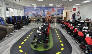 Photo if the interior of the Mobility City of Cincinnati spacious showroom with equipment displayed.