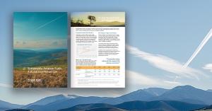 excerpt of the report "Sustainable Aviation Fuels: A 30,000 Foot Perspective" with a sky background and contrails