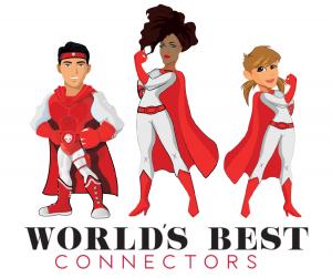 World's Best Connectors logo with three super heroes