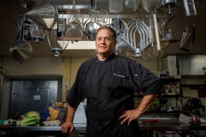 Image of chef Nick Landeweer in the Abbington Banquet kitchen.