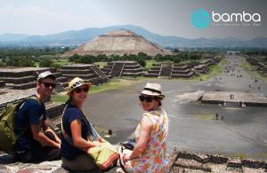 Three happy tourists in Teotihuacan