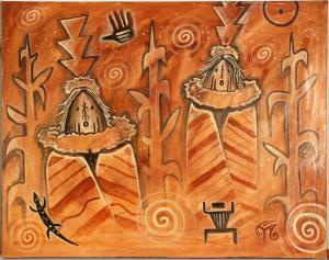 Original oil painting by Navajo artist Elriggs Allen (Arizona, b. 1977), titled Saved Seeds, 41 ½ inches by 53 inches, inscribed on verso in the Navajo tradition the Yei-be-ches (est. $900-$3,000).