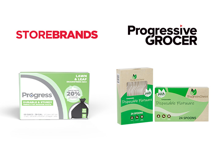 Progress Lawn and Leaf Bags with 20% Post Consumer Recycled Content and BioGreenChoice Home Compostable PHA Cutlery