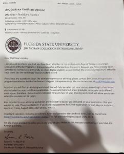 Matthew Loscialo Get into Florida State University Graduate Certificate Program For Entrepreneurship