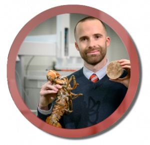 Pictured holding an American Lobster and OrganoBait™, a synthetic and sustainable alternative bait that attracts crustaceans funded by the National Science Foundation, North Carolina Sea Grant and One N.C. Small Business Program.