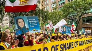 Maryam Rajavi, President-elect of the  (NCRI), addressed the rally in a powerful message: “What is the president of the regime of executions and massacres doing at the United Nations? She called upon the UN to hold Iranian leaders accountable for genocide."