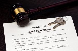 Residential lease agreement contract and gavel