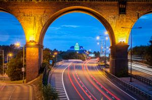 Stockport Railway viaduct over motorway