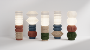 A lineup of 5 unique STAK Modular Lamps, created with different parts that let you mix and match them your way.