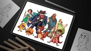 Drawings of various characters in different poses, actions, and facial expressions, showcasing the Character Design Masterclass in Drawing Desk Masterclasses