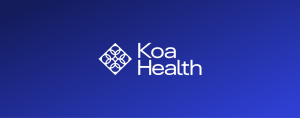 Koa health logo in white on blue ombre background