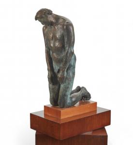 Bronze statue by Francisco Zúñiga (Costa Rican/Mexican, 1912-1998), titled Hombre arrodillado (con piernas), 1966, 23 ¾ inches tall by 10 inches wide (est. $15,000-$20,000).