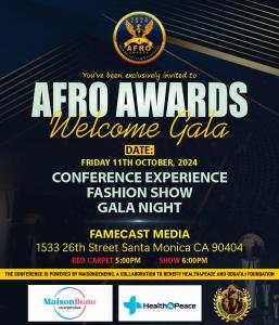 Nathalie Beasnael hosts the Welcome Gala for the Afro Awards set for Friday, October 11, 2024 at Famecast. Red carpet at 5 pm and show at 6 pm.