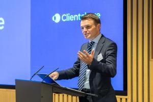 A photo showing James Ward, Clientshare CEO, presenting at the first annual Clientshare Awards