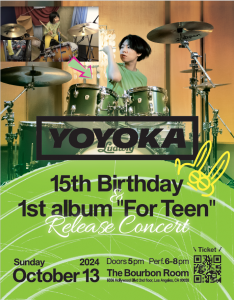 Drums Prodigy YOYOKA Celebrates 15th Birthday with Release of First Album With All-Star Show Sunday, October 13th