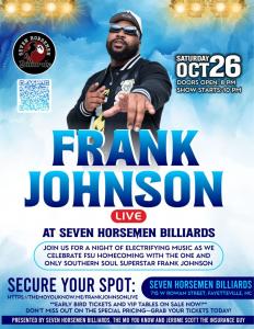 Frank Johnson of King George Music Group to Perform Live at Seven Horsemen Billiards