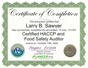 HACCP Auditor certificate