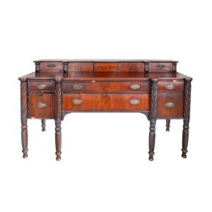 Finely made, high quality mahogany and white pine sideboard, possibly from the workshop of Thomas Nisbet (Saint John, New Brunswick), circa 1830, having six drawers (CA$14,160).