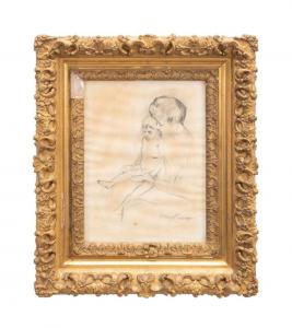 Untitled (Mother Pulling on Baby’s Stockings) graphite pencil and chalk on watermarked wove paper signed by the mother-with-child artist Mary Cassat (American, 1844-1926) ($10,285).