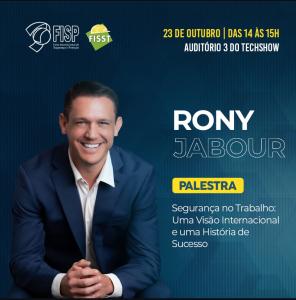 Rony Jabour speaking at a safety conference, highlighting his return to Brazil for FISP 2024, where he will share his international experience in workplace safety with a diverse audience.