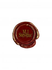 An Image of a red wax seal with the name M.J. Stevens stamped into its center. Along the bottom border is a web address titled michaelmjstevens.com