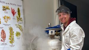 Dr. Zach Pittman oversees seaweed biostimulant extraction as a senior research scientist at Blue Evolution labs at BioCube San Jose, California.