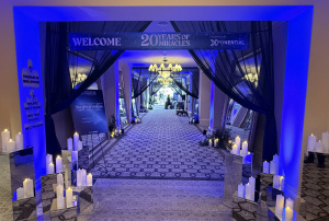 Decorated hallway entering the Miracles for Kids’ 20th Anniversary ‘2024 Night of Miracles’ Gala was held at the prestigious Waldorf Astoria Monarch Beach Resort in Dana Point, California