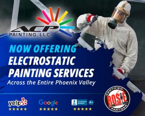 ACP Painting, LLC promotional graphic announcing electrostatic painting services across the entire Phoenix Valley.